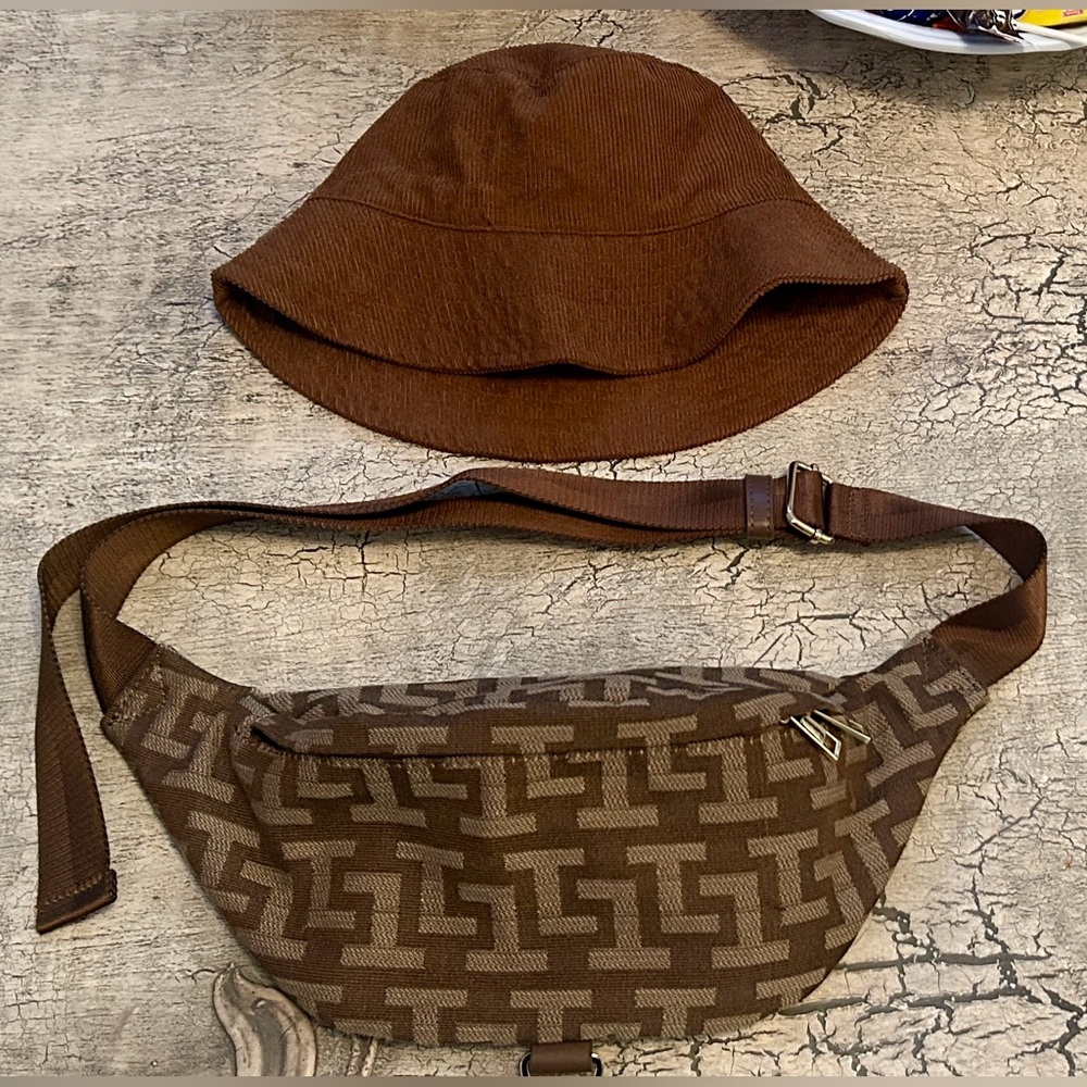 JustFab Brown Corduroy Bucket Hat and crossbody bag🤎